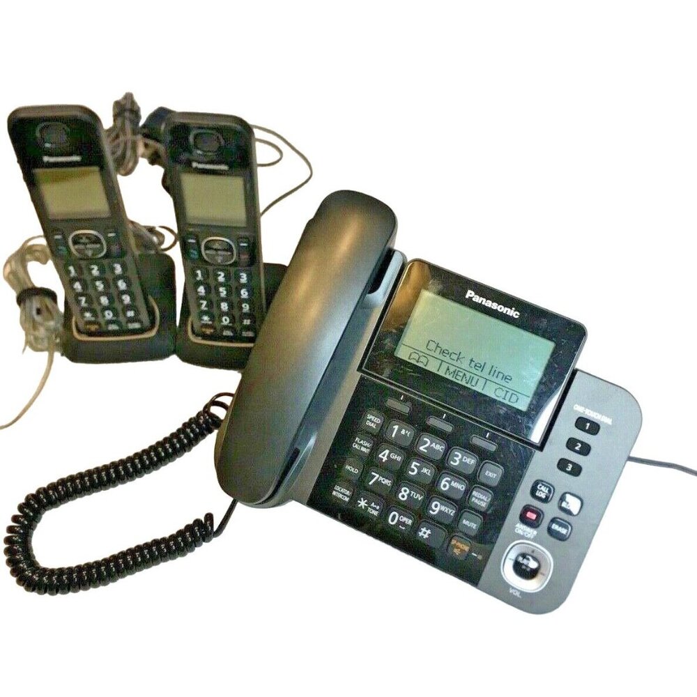 Panasonic Corded Cordless Telephone System Combo 5 Pc Tested Works KX-TGF350